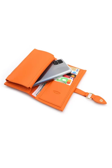Soft Suni Deri Fermuar Bölmeli Trend Kadın Cüzdan - XD-Eylül-Turuncu - Resim 4
