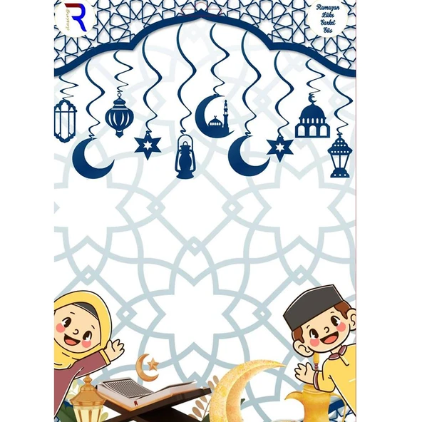 3D Hilal Kandil Ve Ramazan Temalı 10lu Tavan Sarkıt Süsü - Lacivert