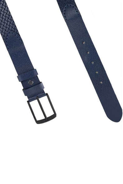 Lacivert Hakiki Deri Özel Üretim 3 Parçalı El İşçilikli  4 cm.lik Unisex Spor Kot Kemer - Resim 6