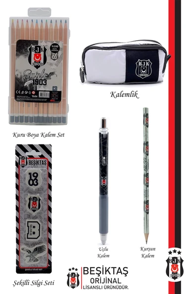 Beşiktaş Orijinal Lisanslı Kalem Kalemtraş Bloknot Silgi Hediyelik Set - 2