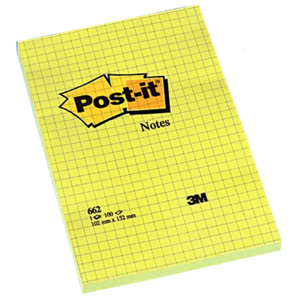 Post-it Yapışkanlı Not Kağıdı Büyük Boy Kareli 100 YP 102x152 Sarı 662