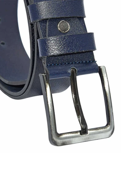 Lacivert Hakiki Deri Düz Renk 4.5 cm.lik Unisex Spor Kemer - Tek Katmanlı Manda Derisi - Resim 2