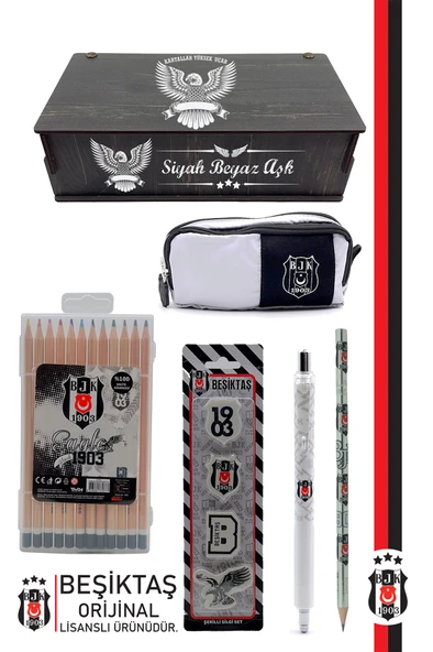 Beşiktaş Orijinal Lisanslı Kalem Kalemtraş Bloknot Silgi Hediyelik Set