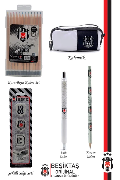 Beşiktaş Orijinal Lisanslı Kalem Kalemtraş Bloknot Silgi Hediyelik Set - 2