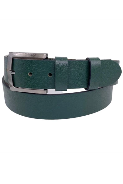 Yeşil Hakiki Deri Damar Desenli 4 cm.lik Unisex Spor Kemer - 2