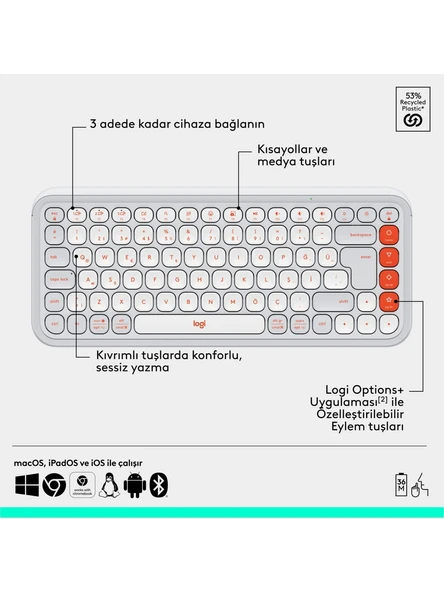 Logitech Pop Icon Combo 920-013076 Beyaz Kablosuz Klavye Mouse Seti - 3