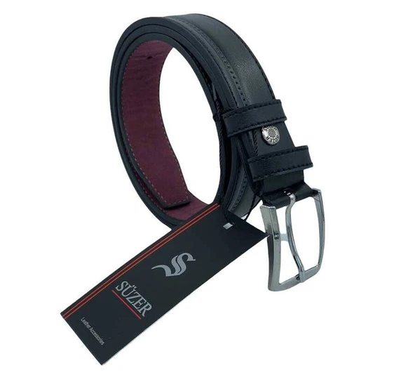 Siyah Çocuk Boy Suni Deri Desenli Model 3 cm.lik Garson Klasik Kemer - Resim 5