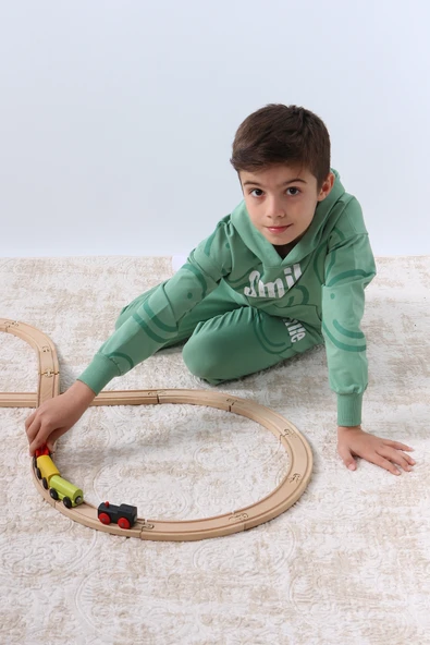 ERKEK ÇOCUK KAPŞONLU EŞOFMAN TAKIMI SMİLE BASKILI RİBANALI F11 - 6