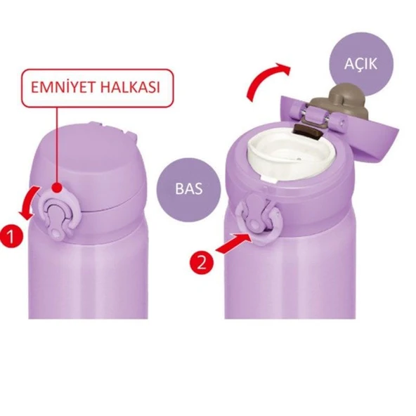 THERMOS JNL 0.35 LİTRE MOR KİLİTLİ KAPAKLI TERMOS - 2