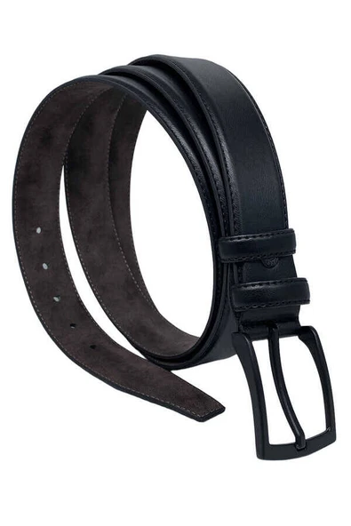Siyah Büyük Beden Suni Deri Dikişli Düz Model 3.5 cm.lik Klasik Erkek Kemer ürün görseli