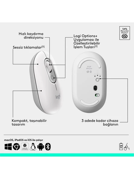 Logitech Pop Icon Combo 920-013076 Beyaz Kablosuz Klavye Mouse Seti - 4