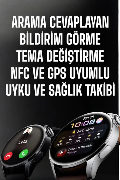 Akıllı Saat Bildirim Görme Amoled Ekran GPS Uyumlu Sesli Görüşme - Resim 2