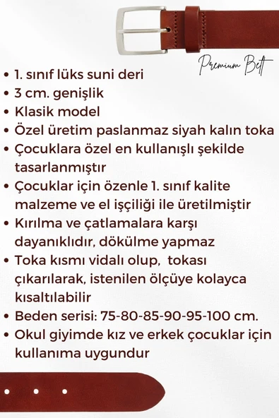 Gri Çocuk Boy Suni Deri Dikişli Model 3 cm.lik Garson Klasik Kemer Okul Kemeri - 8