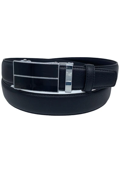 Siyah Suni Deri Otomatik Mekanizma Tokalı Deliksiz 3.5 cm.lik Klasik Kemer - Resim 2