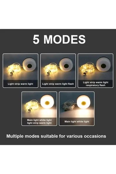 Şarjlı Kamp Lambası Gün Işığı 36 Led 10 Metre Süsleme Dekor Ledli 8 Mod Çadır Lambası Kamp Feneri - 3