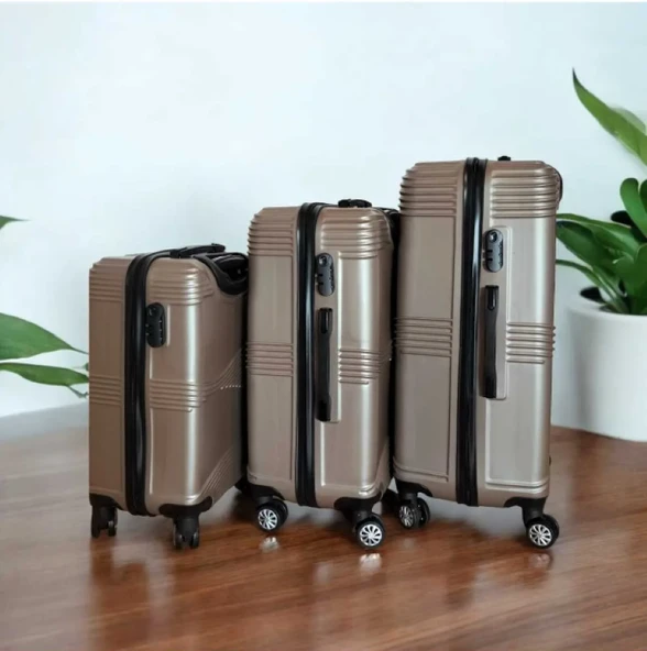 VANİSSA 3'lü Valiz Seti 3 lü Orta Boy & Kabin Boy & Büyük Boy Gold