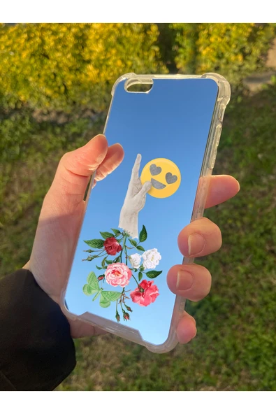 İphone 6 Plus Uyumlu Aynalı Emoji Desenli Darbe Kamera Korumalı Silikon Telefon Kılıfı