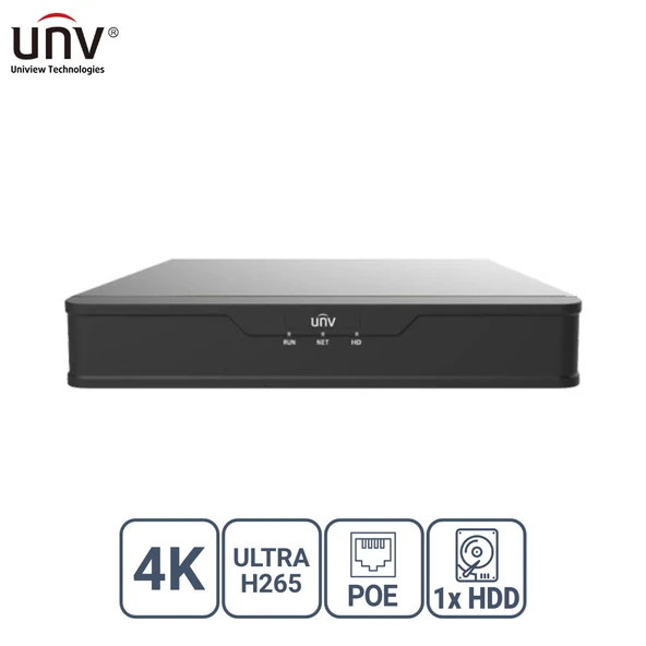 UNIVIEW NVR301-04S3-P4 4 KANAL POE VGA/HDMI H265+ NVR KAYIT CIHAZI