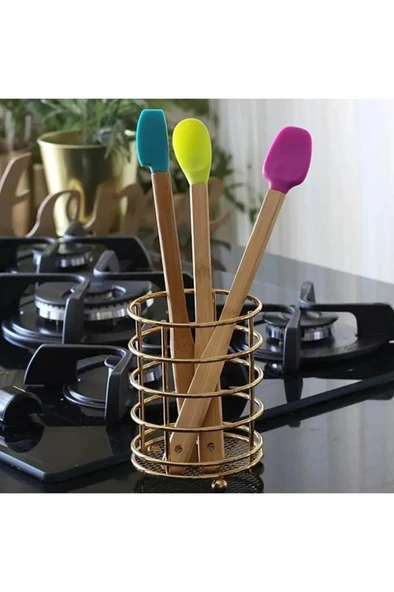 3 lü Bambu Spatula Seti 21 cm Silikon Uçlu Isıya Dayanaklı Çizmez Renkli Kaşık Fırça Spatula Set - 8