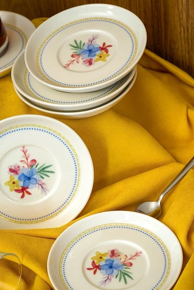 Dalya 6 Adet 12cm Porselen Çay Tabağı Kırık Beyaz - 4