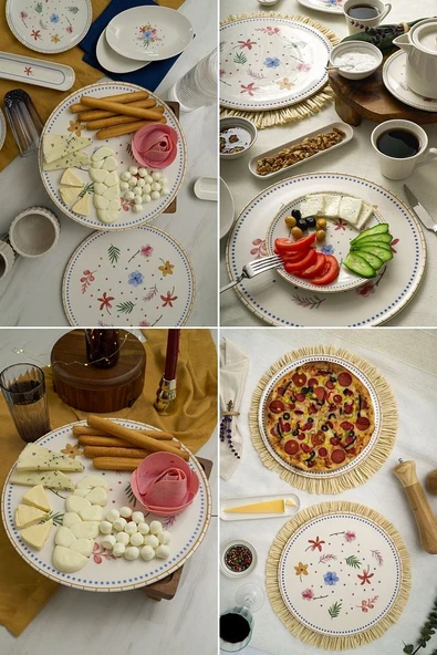 Dalya 32 Cm 2'li Porselen Pizza Ve Servis Tabağı - 4