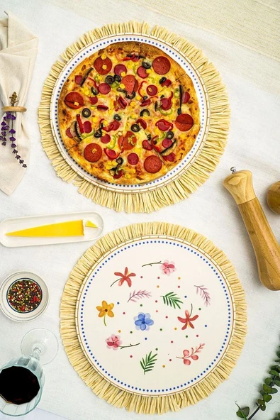 Dalya 32 Cm 2'li Porselen Pizza Ve Servis Tabağı - 2