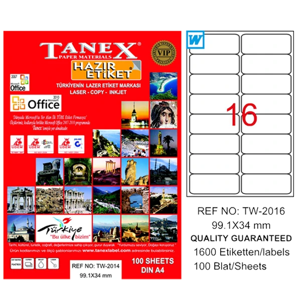 Tanex Laser Etiket 100 YP 99.1x34 Laser-Copy-Inkjet TW-2016