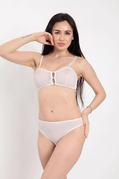 Beyaz Tül Sütyen Takım - 881 - Resim 4