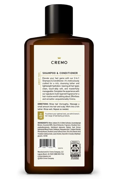 Cremo Bourbon & Oak 2in1 Şampuan ve Saç Kremi 473ML - Resim 3