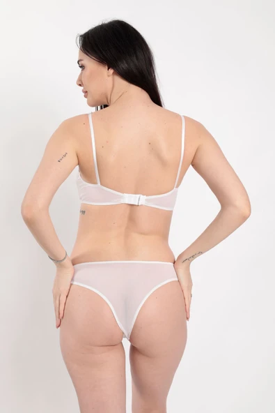 Beyaz Tül Sütyen Takım - 881 - Resim 6