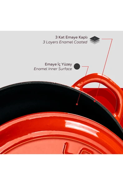 Lava 28cm New Heritage Basık Tencere - Kırmızı - LV Y ST3 28 YK3 R - 6