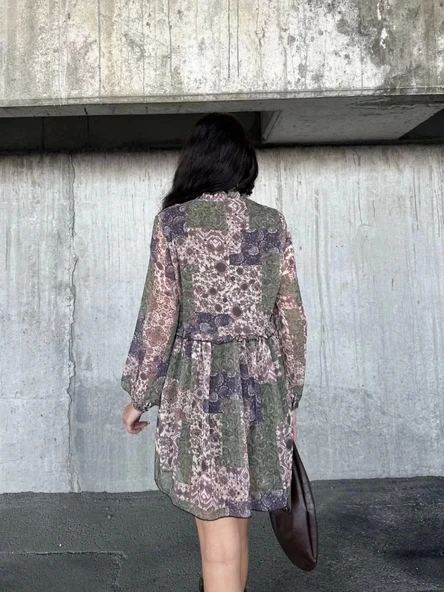 içi astarlı Şifon Elbise - Desenli - Resim 3