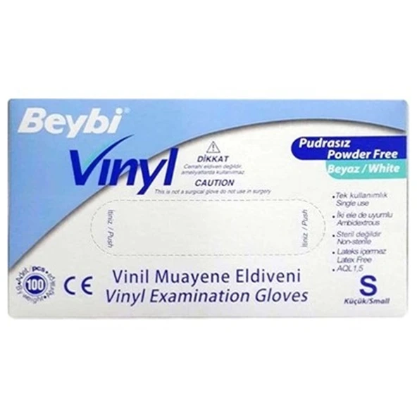 Beybi Vınyl Vinil Pudrasız Eldiven Small 100 LÜ