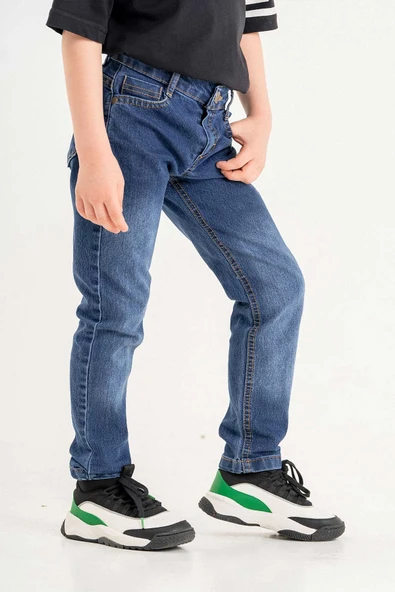 Fermuarlı Mavi Erkek Çocuk Pantolon - 2