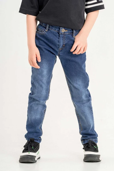 Fermuarlı Mavi Erkek Çocuk Pantolon