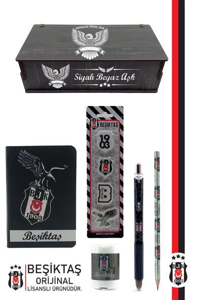 Beşiktaş Orijinal Lisanslı Kalem Bileklik Kalemtraş Bloknot Silgi Hediyelik Set