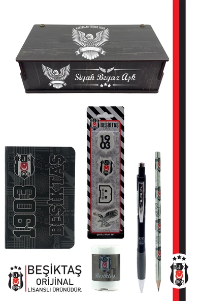 Beşiktaş Orijinal Lisanslı Kalem Bileklik Kalemtraş Bloknot Silgi Hediyelik Set