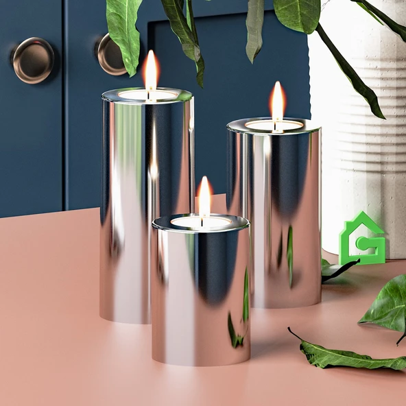 Garaj Home Garaj Home Parlak Yüzey Mumluk Dekoratif Tealight Set-Chrome - 2