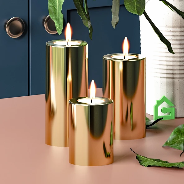 Garaj Home Garaj Home Parlak Yüzey Mumluk Dekoratif Tealight Set-Gold - 2