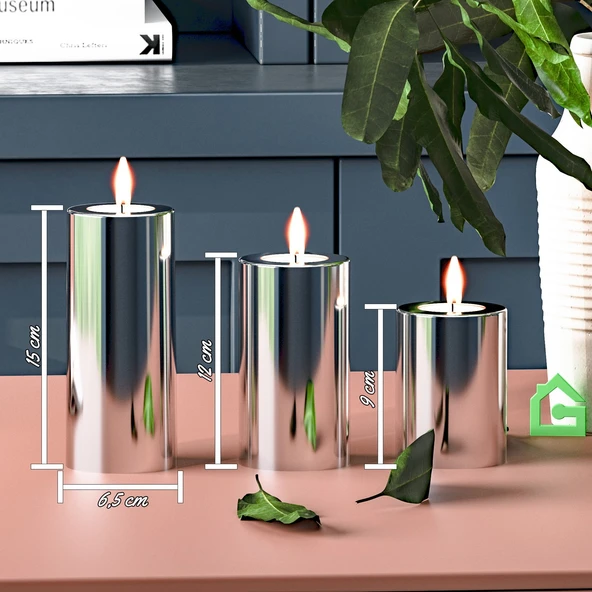Garaj Home Garaj Home Parlak Yüzey Mumluk Dekoratif Tealight Set-Chrome - 3