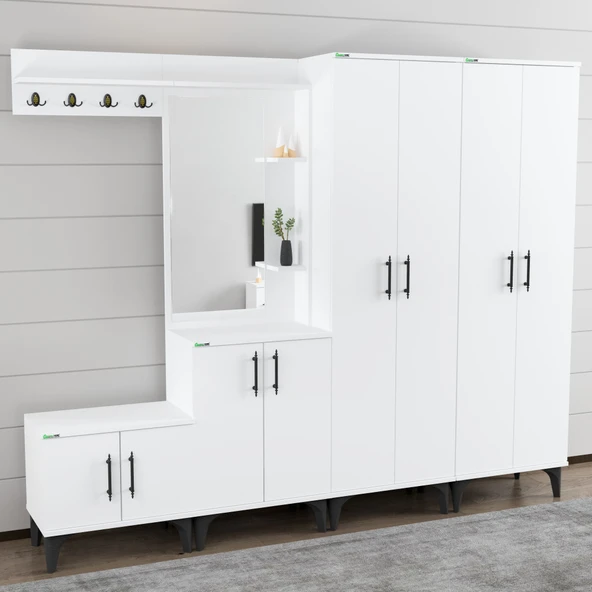 Garaj Home Garaj Home Modern Aynalı Raflı Portmanto Ayakkabılık Vestiyer - 2