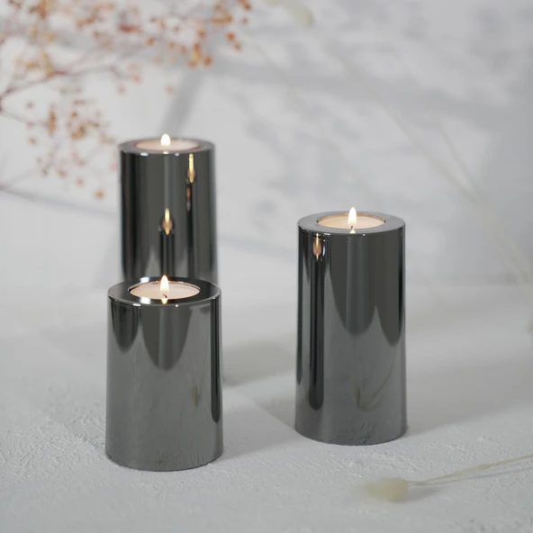 Garaj Home Garaj Home Parlak Yüzey Mumluk Dekoratif Tealight Set-Solid Metal - 4