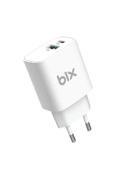 Bix Çift Portlu Typ-c 20wpd + Usb-a 18w Qc Girişli Hızlı Şarj Adaptörü