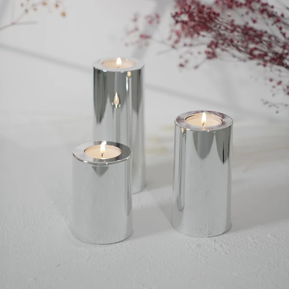 Garaj Home Garaj Home Parlak Yüzey Mumluk Dekoratif Tealight Set-Chrome - 4