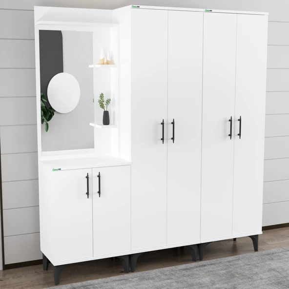 Garaj Home Garaj Home Modern Aynalı Raflı Portmanto Ayakkabılık Vestiyer - 2
