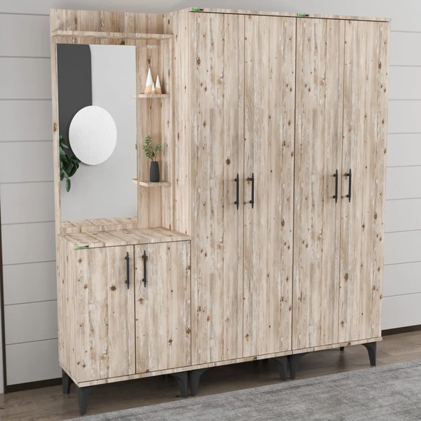 Garaj Home Garaj Home Modern Aynalı Raflı Portmanto Vestiyer - 2