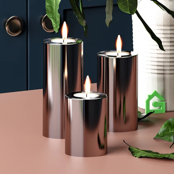 Garaj Home Garaj Home Parlak Yüzey Mumluk Dekoratif Tealight Set-Solid Metal - 2