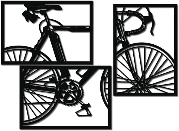 Dekoratif Ev Bisiklet Duvar Dekoru 3'lü Set MDF Tablo