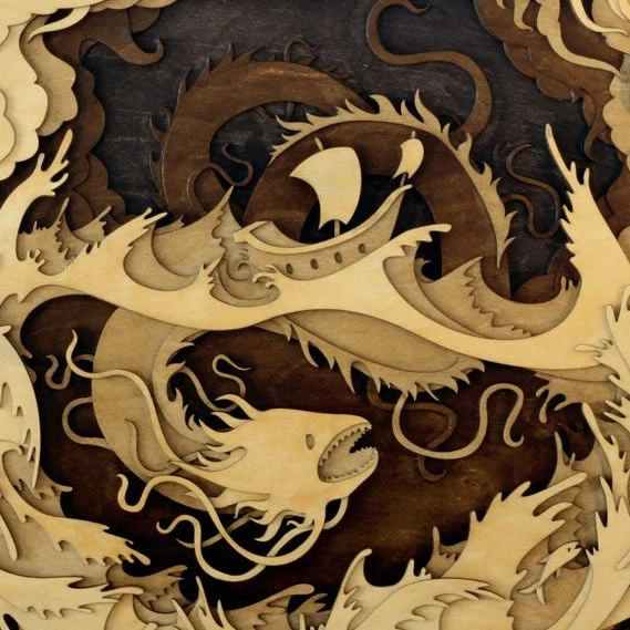 Dekoratif Ev Katmanlı Balık Dragon Temalı Kendin Yap Duvar Dekoru Ahşap Tablo - 4