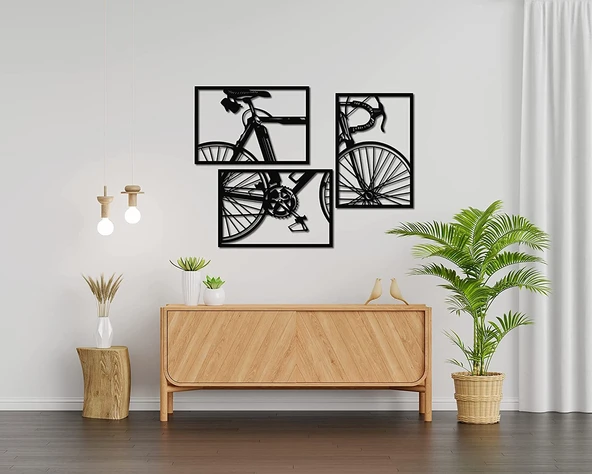 Dekoratif Ev Bisiklet Duvar Dekoru 3'lü Set MDF Tablo - 2